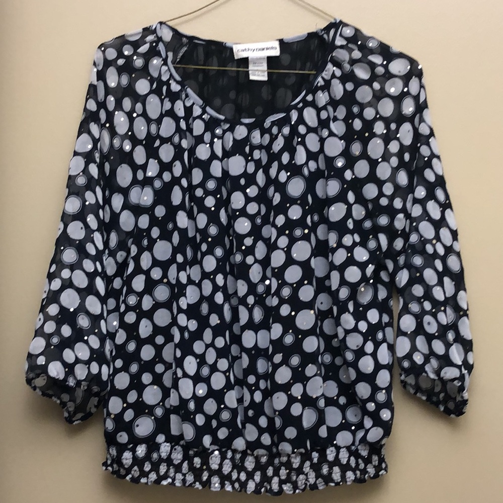 Cathy Daniels black and grey polka dot sequin sheer blouse